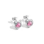 Sweetheart Pink Crystal Heart Stud Earrings