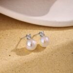 Lustrous Pearl & Crystal Stud Earrings - Image 4