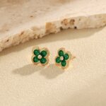 Charming Clover Green Enamel Earrings - Image 2