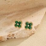 Charming Clover Green Enamel Earrings - Image 3
