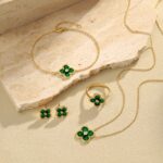 Charming Clover Green Enamel Earrings - Image 4