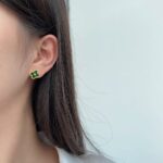 Charming Clover Green Enamel Earrings - Image 9