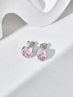 Sweetheart Pink Crystal Heart Stud Earrings - Image 2