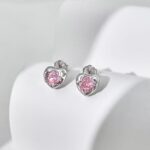 Sweetheart Pink Crystal Heart Stud Earrings - Image 4