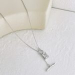 Knot and Solitaire Pendant Silver Necklace - Image 8
