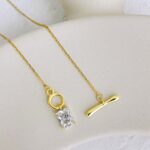 Knot and Solitaire Pendant Gold Necklace - Image 2