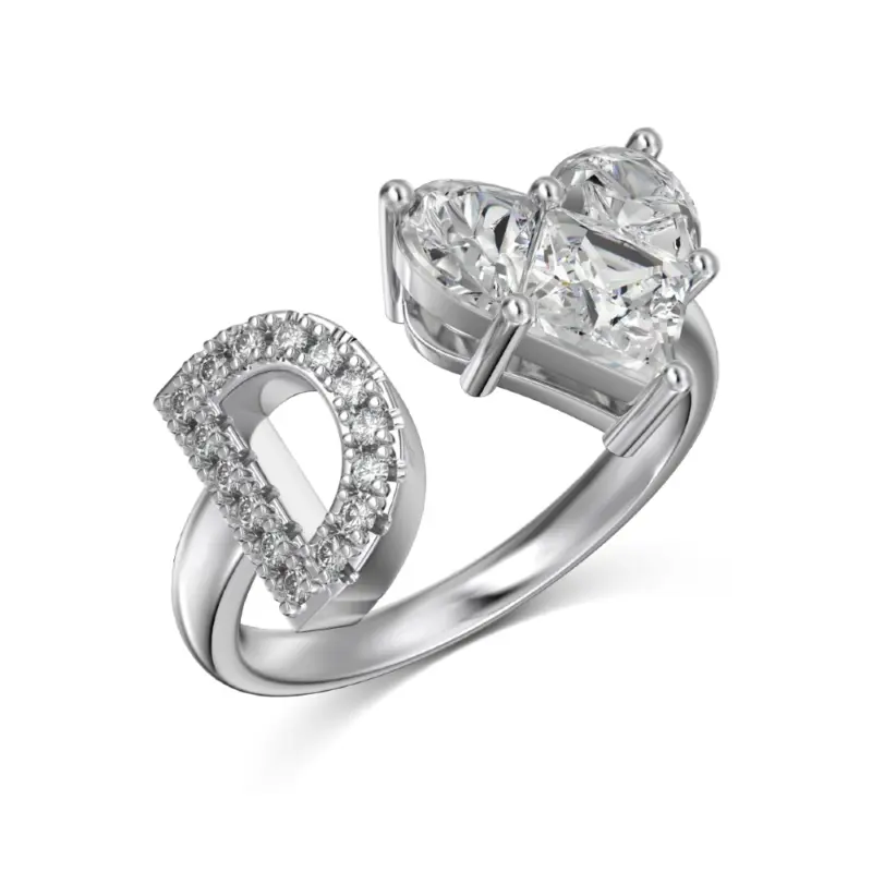 Initial D Heart Ring - 925 Sterling Silver