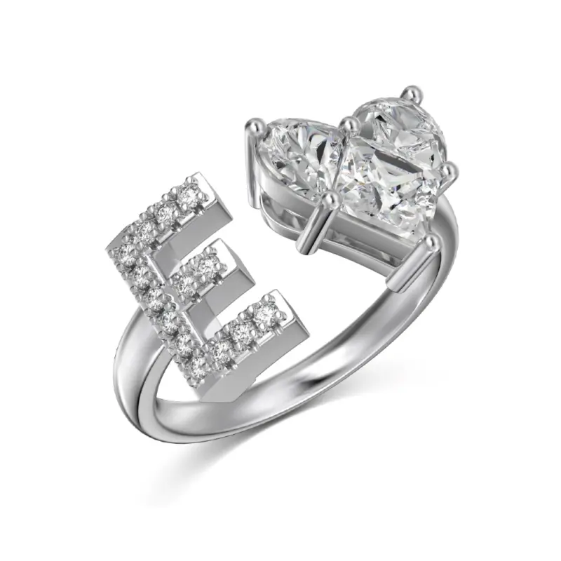 Initial E Heart Ring