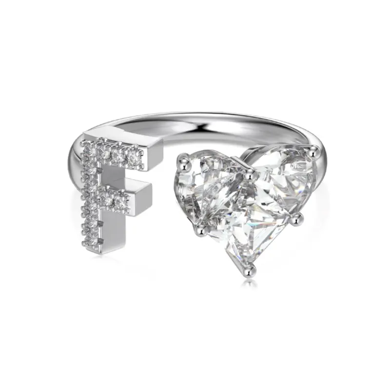 Initial F Heart Ring