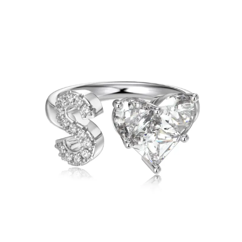 Initial S Heart Ring