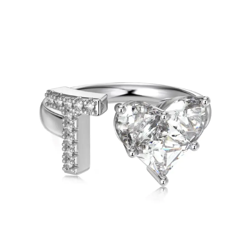 Initial T Heart Ring