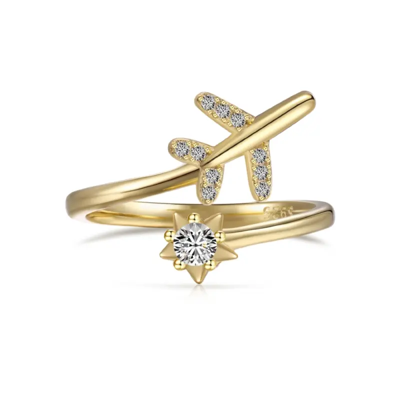 Fly High Airplane Ring 925 Sterling Silver (Gold)