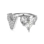Initial V Heart Ring