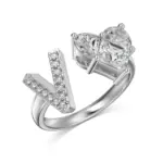 Initial V Heart Ring