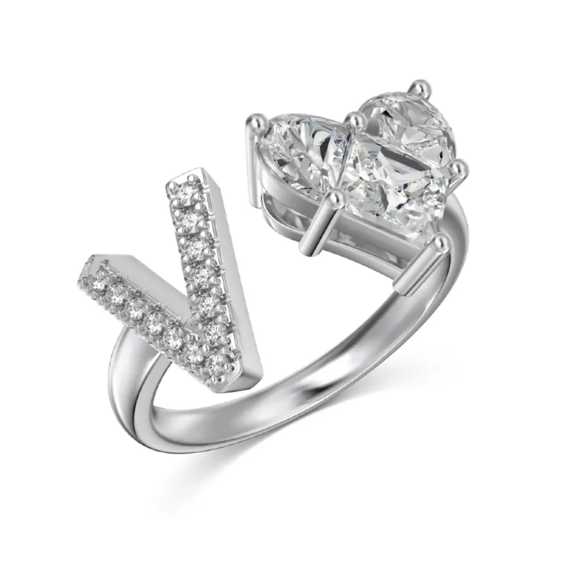 Initial V Heart Ring