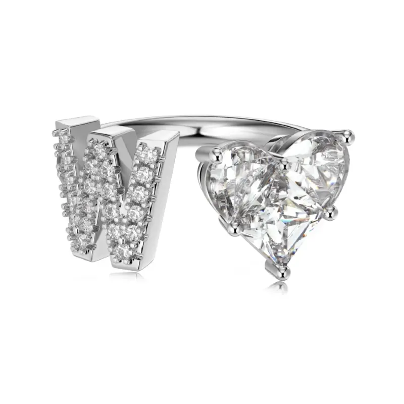 Initial W Heart Ring