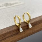 Radiant Pear Drop 18K Hoop Earrings - 925 Sterling Silver - Image 3
