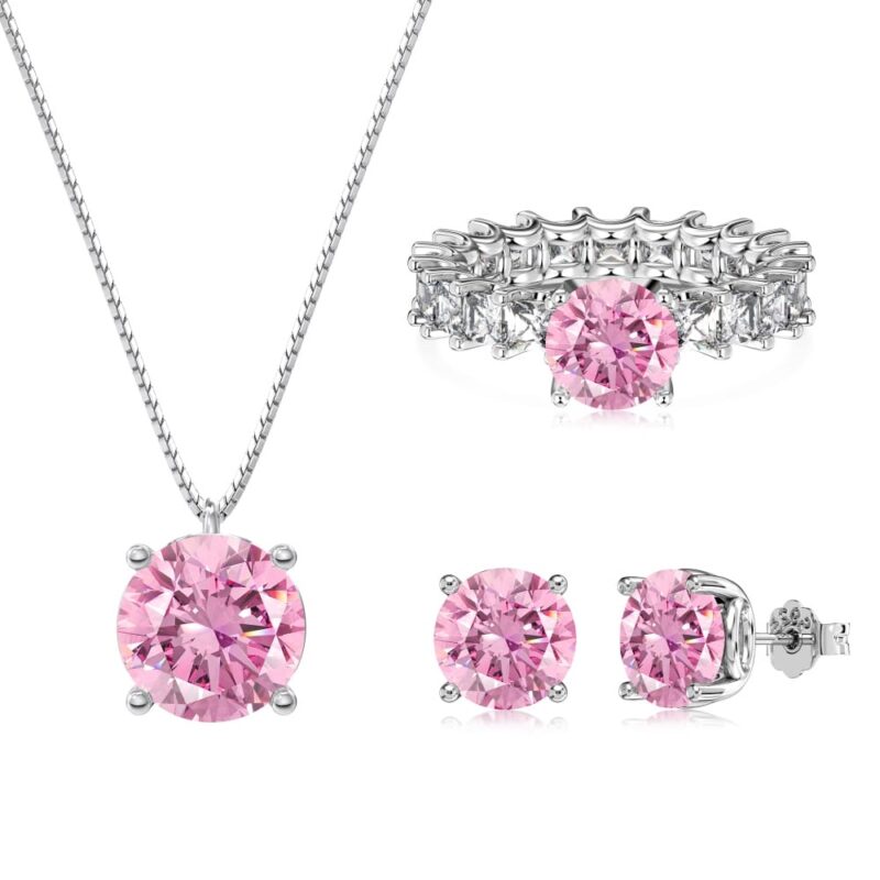Pink Heart Zirconia Jewelry Set