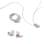 Pink Heart Zirconia Jewelry Set - 925 Sterling Silver Necklace, Earrings, and Ring - Image 3