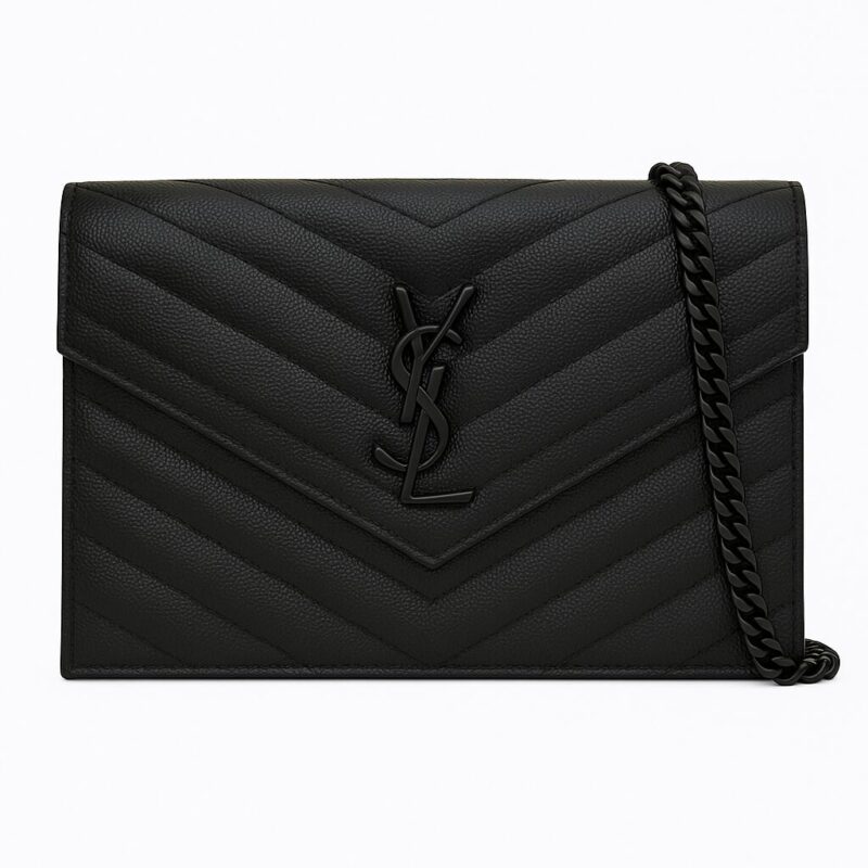 YSL So Black Cassandre Envelope Chain Wallet On Chain