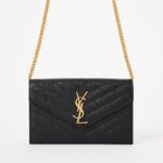 YSL Black Leather Envelope Chain Wallet with Gold Hardware - Image 2