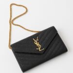 YSL Black Leather Envelope Chain Wallet with Gold Hardware - Image 7