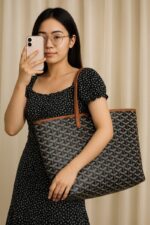 Goyard Saint Louis Tote GM (Black with Tan Leather Trim) - Image 11