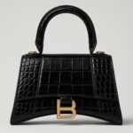 Balenciaga Hourglass Small – Black Croc with Gold Hardware