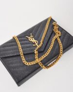YSL Black Leather Envelope Chain Wallet with Gold Hardware - Image 10