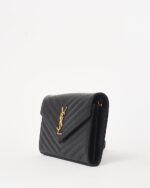 YSL Black Leather Envelope Chain Wallet with Gold Hardware - Image 3
