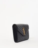 YSL Black Leather Envelope Chain Wallet with Gold Hardware - Image 5