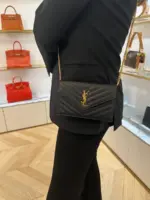 YSL Black Leather Envelope Chain Wallet with Gold Hardware - Image 4